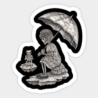 Fantasy surreal cat and girl skull. Sticker